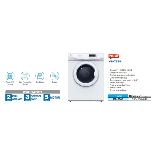 Midea Temperature Sensor Vented Clothes Dryer  MD 7388 MD7388