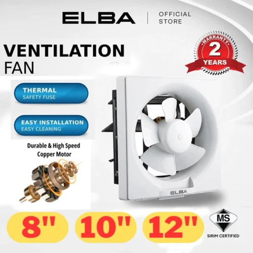 ELBA Wall Mounted Ventilation Fan    5 Blade PVC Exhaust Fan for Bedroom  Living Room  and Bathroom