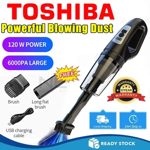 Toshiba Cordless Car Vacuum Cleaner  6000Pa Handheld Cordless Car Vacuum Cleaner  Wet   Dry Portable Vacuum Cleaner