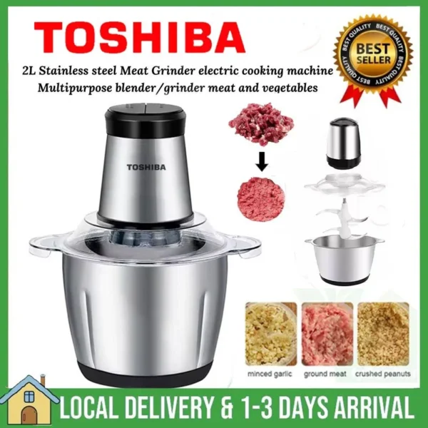 Toshiba Meat Grinder Electric Blender Garlic Chopper Food Processor 304 Stainless Steel