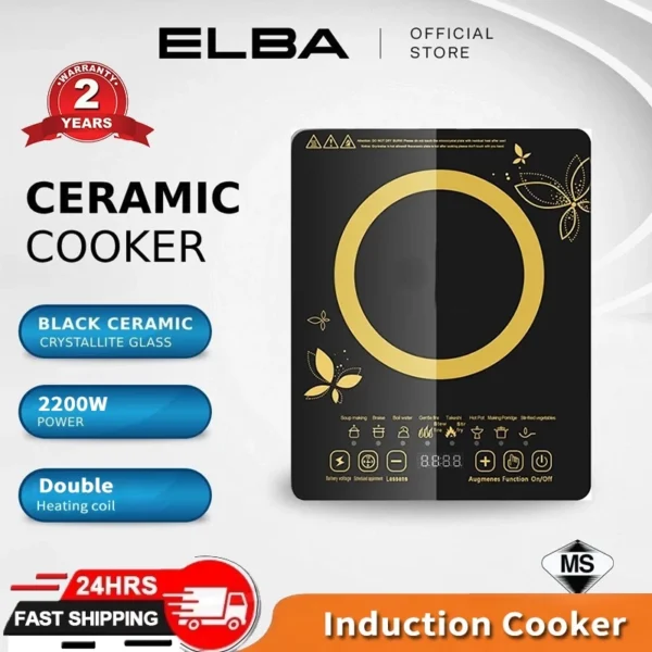 Elba 2200W Induction Cooker  Portable Cooktop  Touch Buttons  5 Functions  Dapur Memasak Waterproof Touch Control