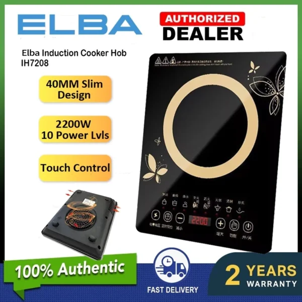 ELBA Ceramic Induction Cooker  Multifunctional Induction Cooker  2200W   Touchscreen LED Display  Black