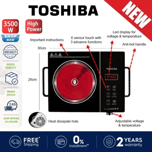Toshiab 3500W Super Fast Heating Ceramic Cooker Infrared All Pots Touch Screen Control Periuk Induksi Seramik
