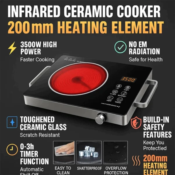Toshiab 3500W Super Fast Heating Ceramic Cooker Infrared All Pots Touch Screen Control Periuk Induksi Seramik
